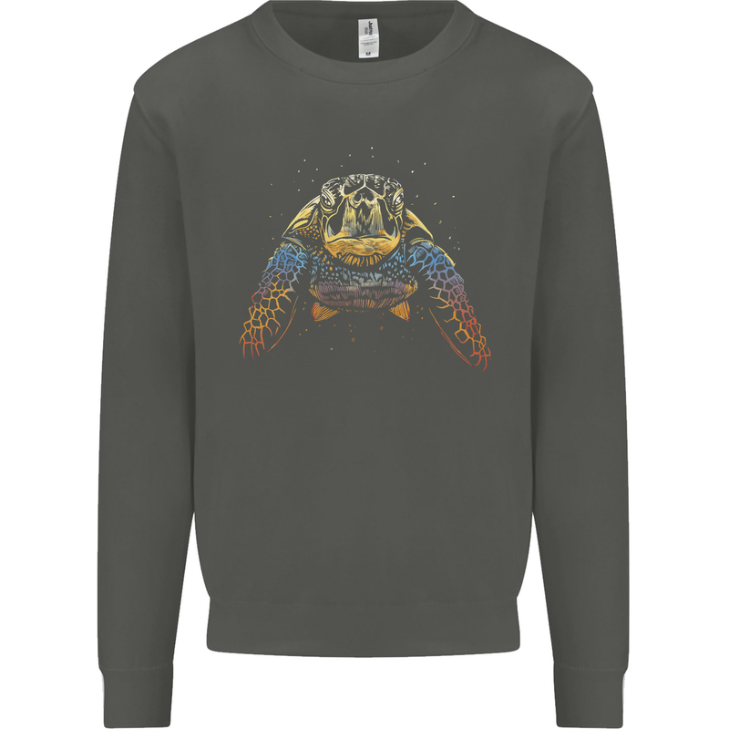 A Colourful Turtle Animals Ecology Ocean Kids Sweatshirt Jumper Storm Grey