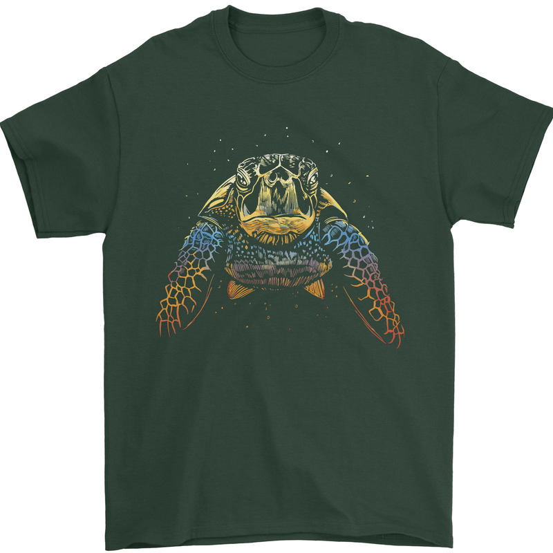A Colourful Turtle Animals Ecology Ocean Mens T-Shirt Cotton Gildan Forest Green
