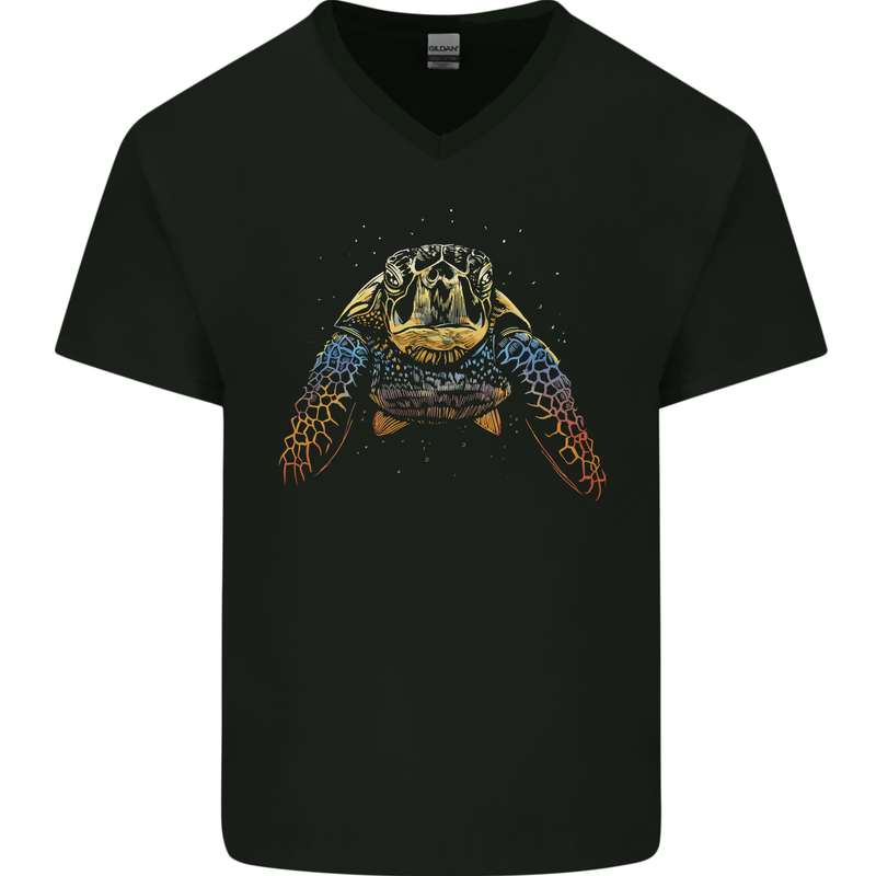 A Colourful Turtle Animals Ecology Ocean Mens V-Neck Cotton T-Shirt Black