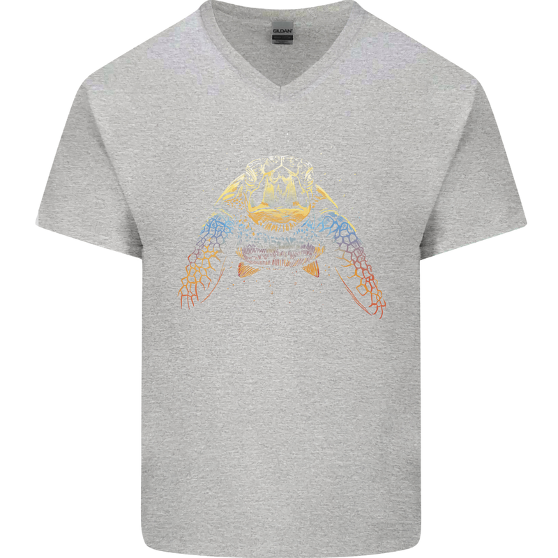 A Colourful Turtle Animals Ecology Ocean Mens V-Neck Cotton T-Shirt Sports Grey