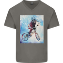 A Cool BMX Design Mens V-Neck Cotton T-Shirt Charcoal