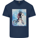 A Cool BMX Design Mens V-Neck Cotton T-Shirt Navy Blue
