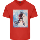 A Cool BMX Design Mens V-Neck Cotton T-Shirt Red