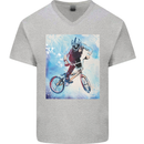 A Cool BMX Design Mens V-Neck Cotton T-Shirt Sports Grey