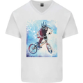 A Cool BMX Design Mens V-Neck Cotton T-Shirt White