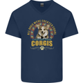 A Corgi Dog Mens V-Neck Cotton T-Shirt Navy Blue