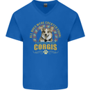 A Corgi Dog Mens V-Neck Cotton T-Shirt Royal Blue