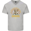 A Corgi Dog Mens V-Neck Cotton T-Shirt Sports Grey