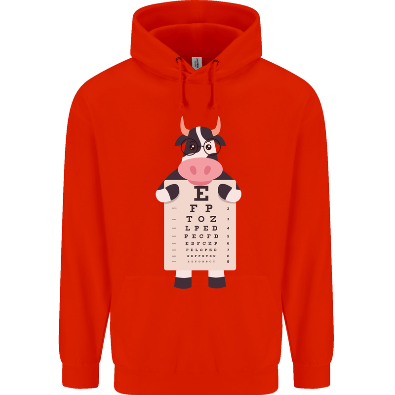 A Cow Holding a Snellen Eye Chart Glasses Childrens Kids Hoodie Bright Red