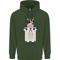 A Cow Holding a Snellen Eye Chart Glasses Childrens Kids Hoodie Forest Green