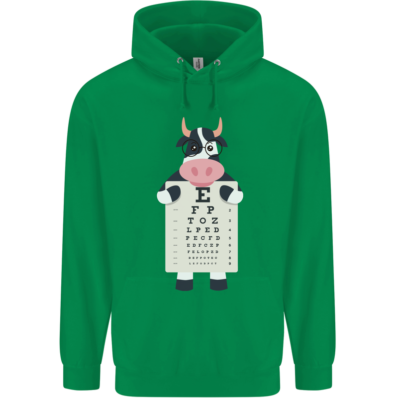 A Cow Holding a Snellen Eye Chart Glasses Childrens Kids Hoodie Irish Green