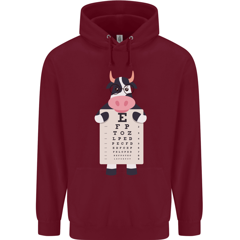A Cow Holding a Snellen Eye Chart Glasses Childrens Kids Hoodie Maroon