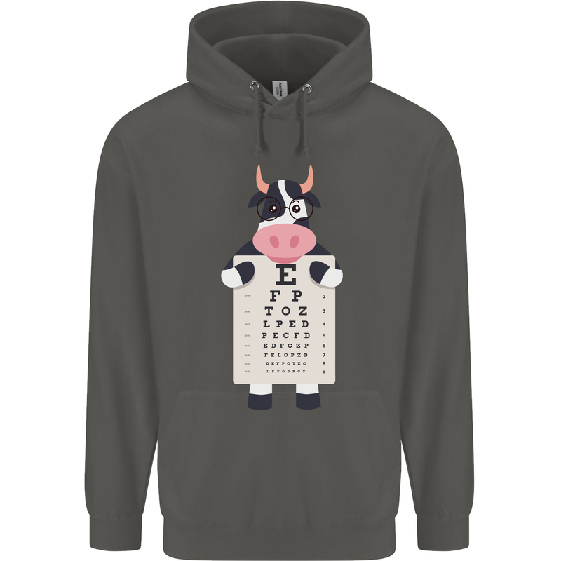 A Cow Holding a Snellen Eye Chart Glasses Childrens Kids Hoodie Storm Grey