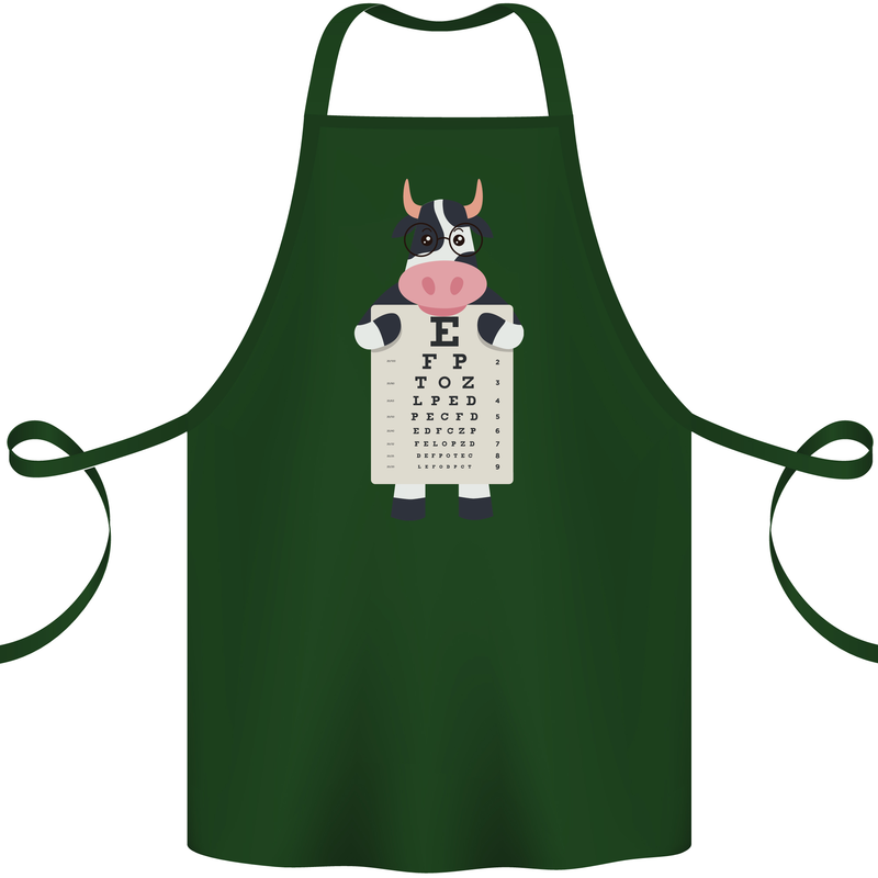 A Cow Holding a Snellen Eye Chart Glasses Cotton Apron 100% Organic Forest Green