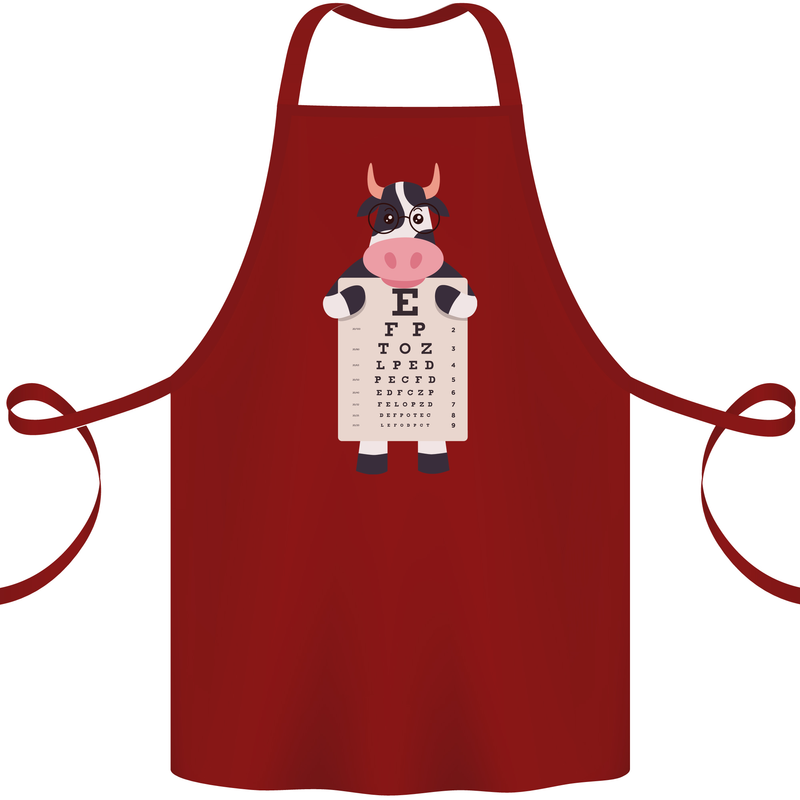 A Cow Holding a Snellen Eye Chart Glasses Cotton Apron 100% Organic Maroon