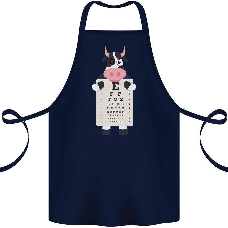 A Cow Holding a Snellen Eye Chart Glasses Cotton Apron 100% Organic Navy Blue