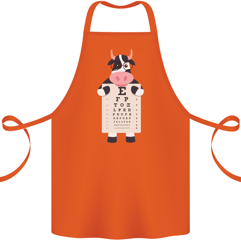 A Cow Holding a Snellen Eye Chart Glasses Cotton Apron 100% Organic Orange