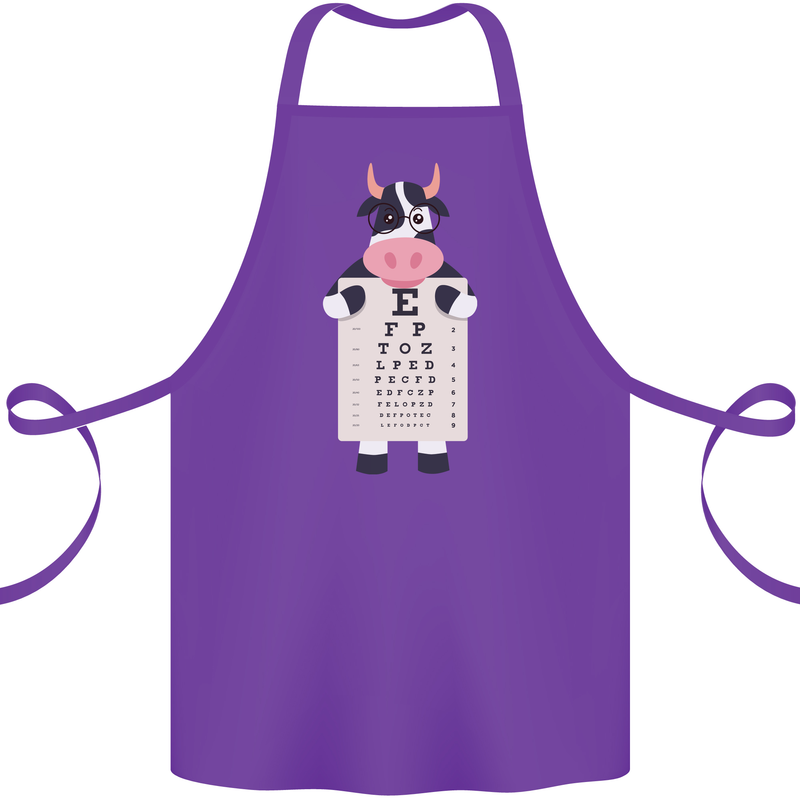 A Cow Holding a Snellen Eye Chart Glasses Cotton Apron 100% Organic Purple