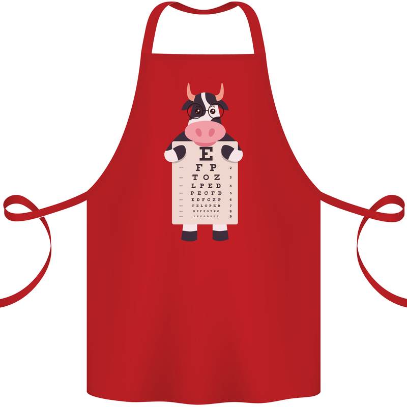 A Cow Holding a Snellen Eye Chart Glasses Cotton Apron 100% Organic Red