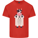 A Cow Holding a Snellen Eye Chart Glasses Kids T-Shirt Childrens Red