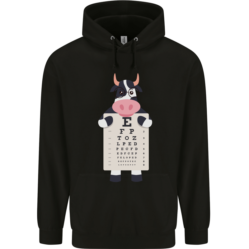 A Cow Holding a Snellen Eye Chart Glasses Mens 80% Cotton Hoodie Black