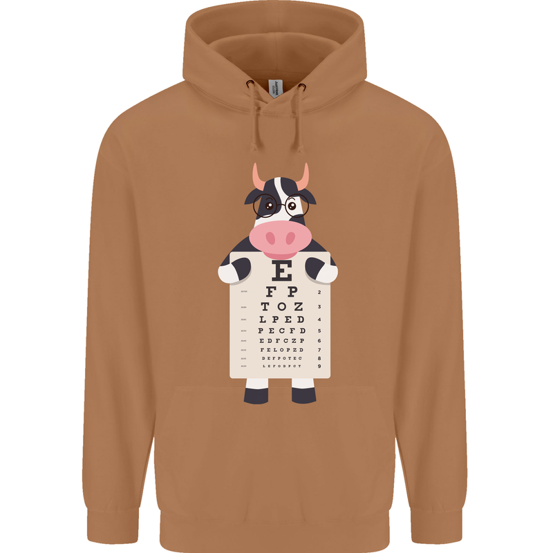 A Cow Holding a Snellen Eye Chart Glasses Mens 80% Cotton Hoodie Caramel Latte