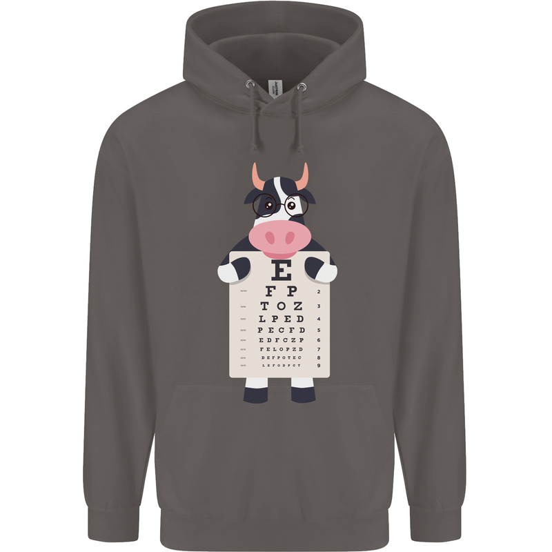 A Cow Holding a Snellen Eye Chart Glasses Mens 80% Cotton Hoodie Charcoal