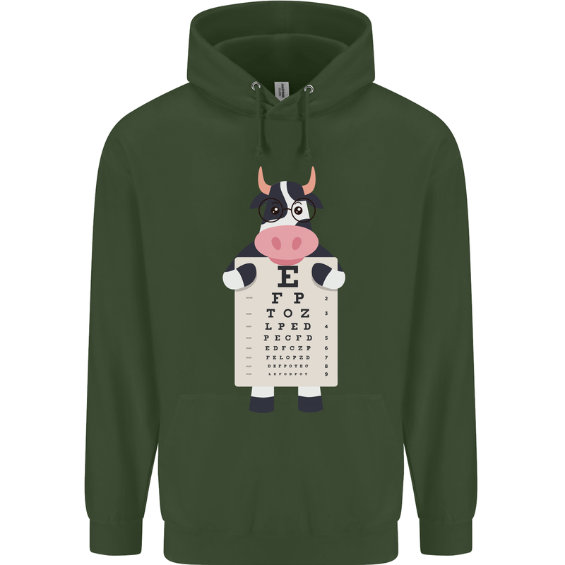 A Cow Holding a Snellen Eye Chart Glasses Mens 80% Cotton Hoodie Forest Green