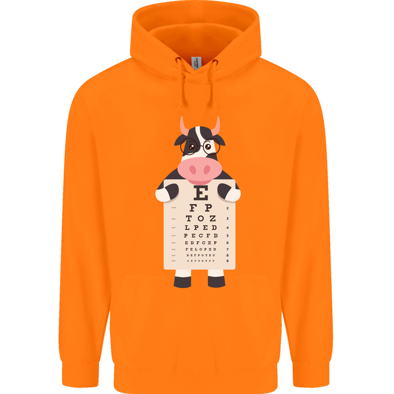 A Cow Holding a Snellen Eye Chart Glasses Mens 80% Cotton Hoodie Orange