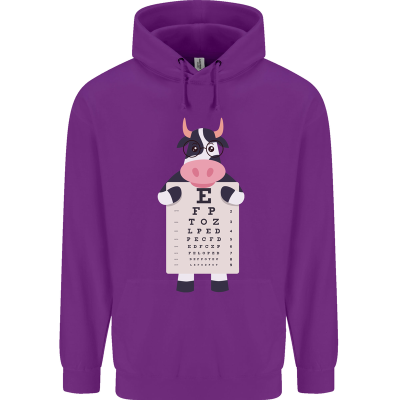 A Cow Holding a Snellen Eye Chart Glasses Mens 80% Cotton Hoodie Purple