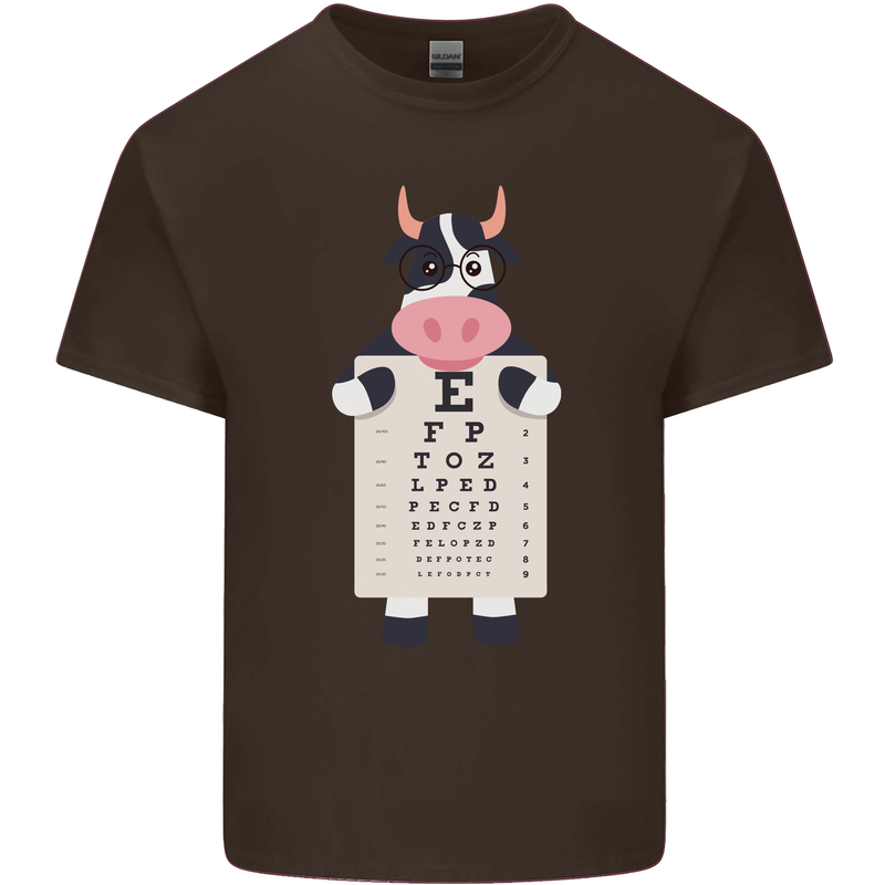A Cow Holding a Snellen Eye Chart Glasses Mens Cotton T-Shirt Tee Top Dark Chocolate