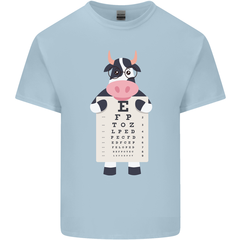 A Cow Holding a Snellen Eye Chart Glasses Mens Cotton T-Shirt Tee Top Light Blue