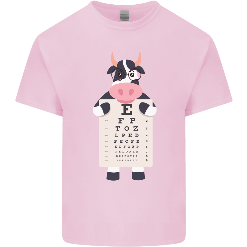 A Cow Holding a Snellen Eye Chart Glasses Mens Cotton T-Shirt Tee Top Light Pink