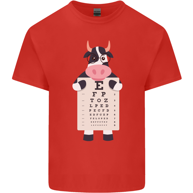 A Cow Holding a Snellen Eye Chart Glasses Mens Cotton T-Shirt Tee Top Red