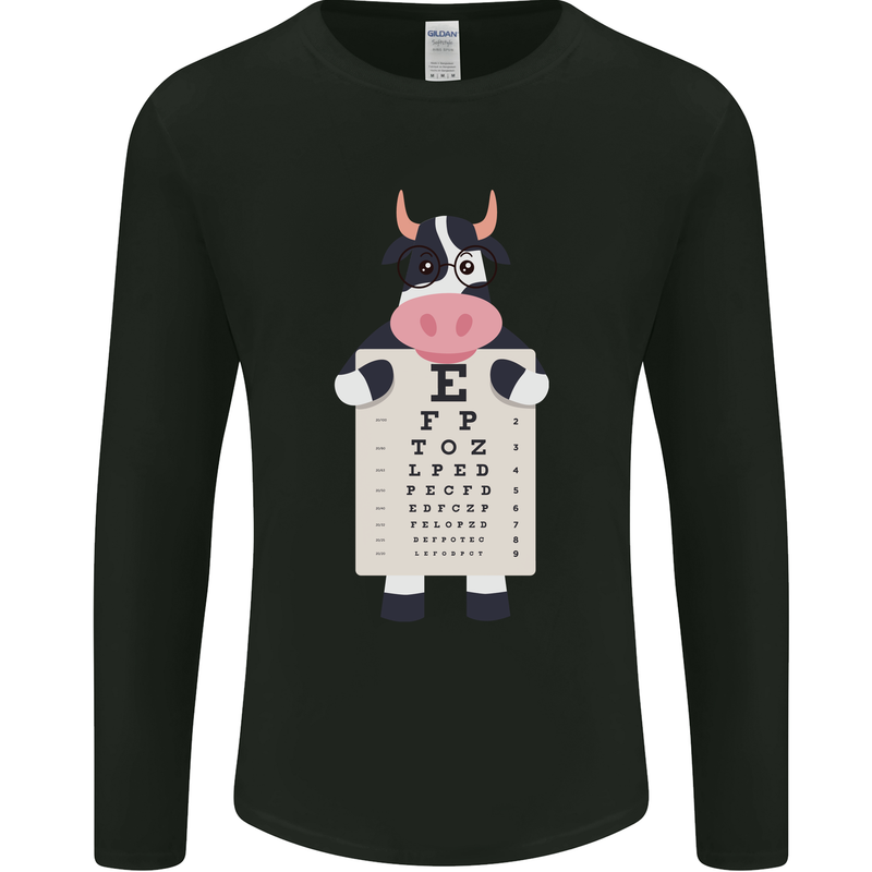 A Cow Holding a Snellen Eye Chart Glasses Mens Long Sleeve T-Shirt Black