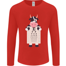 A Cow Holding a Snellen Eye Chart Glasses Mens Long Sleeve T-Shirt Red