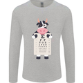 A Cow Holding a Snellen Eye Chart Glasses Mens Long Sleeve T-Shirt Sports Grey