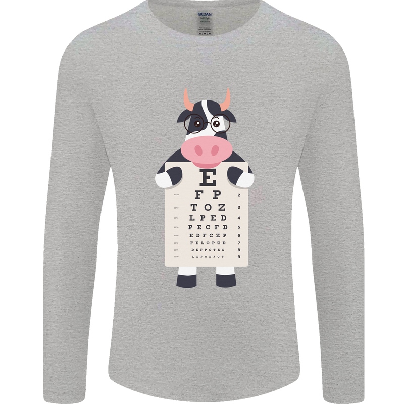 A Cow Holding a Snellen Eye Chart Glasses Mens Long Sleeve T-Shirt Sports Grey