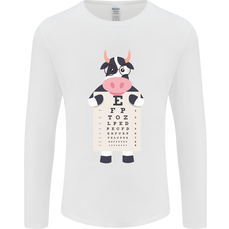 A Cow Holding a Snellen Eye Chart Glasses Mens Long Sleeve T-Shirt White