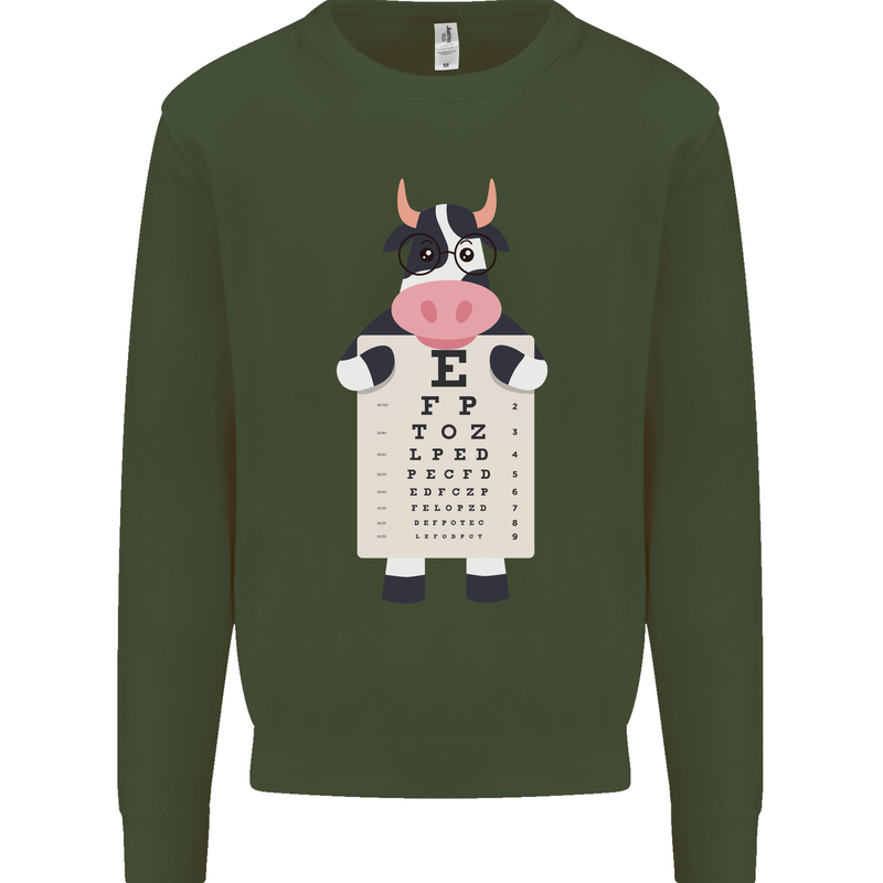 A Cow Holding a Snellen Eye Chart Glasses Mens Sweatshirt Jumper Forest Green