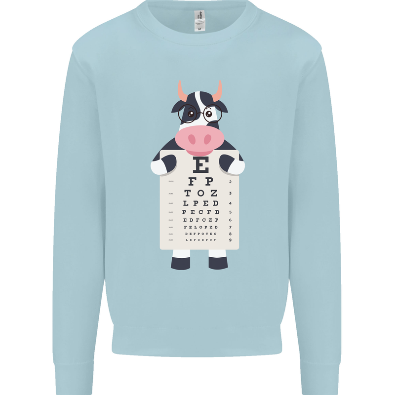 A Cow Holding a Snellen Eye Chart Glasses Mens Sweatshirt Jumper Light Blue