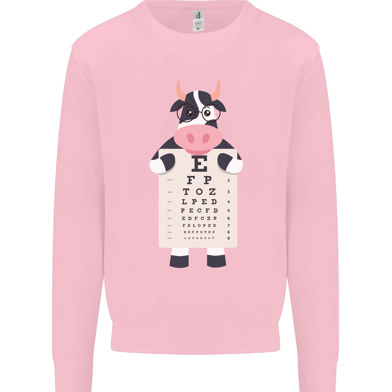 A Cow Holding a Snellen Eye Chart Glasses Mens Sweatshirt Jumper Light Pink