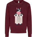 A Cow Holding a Snellen Eye Chart Glasses Mens Sweatshirt Jumper Maroon