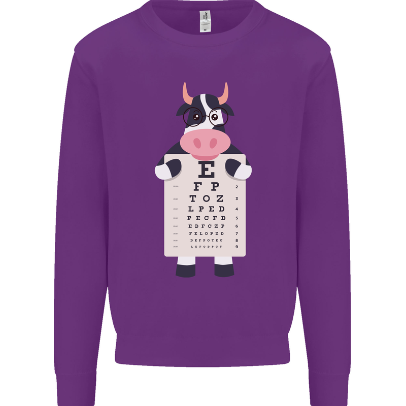 A Cow Holding a Snellen Eye Chart Glasses Mens Sweatshirt Jumper Purple