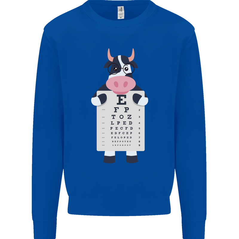 A Cow Holding a Snellen Eye Chart Glasses Mens Sweatshirt Jumper Royal Blue