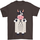 A Cow Holding a Snellen Eye Chart Glasses Mens T-Shirt Cotton Gildan Dark Chocolate