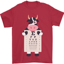 A Cow Holding a Snellen Eye Chart Glasses Mens T-Shirt Cotton Gildan Red