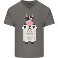 A Cow Holding a Snellen Eye Chart Glasses Mens V-Neck Cotton T-Shirt Charcoal