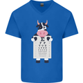 A Cow Holding a Snellen Eye Chart Glasses Mens V-Neck Cotton T-Shirt Royal Blue