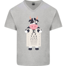 A Cow Holding a Snellen Eye Chart Glasses Mens V-Neck Cotton T-Shirt Sports Grey